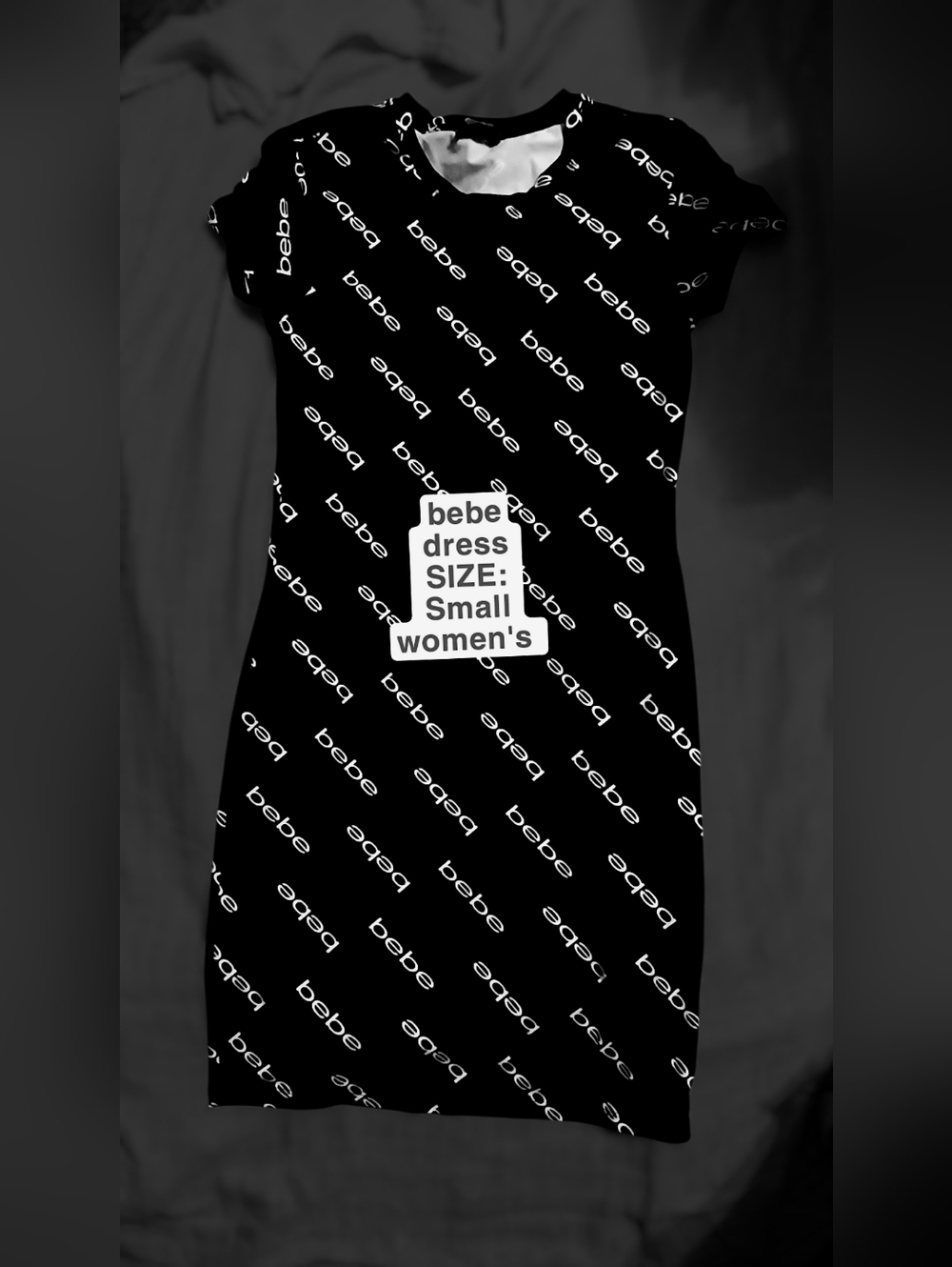 bebe Black Mini Dress with White Logo Print
